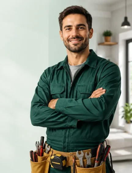Tecnico al lavoro durante un intervento di emergenza domestica